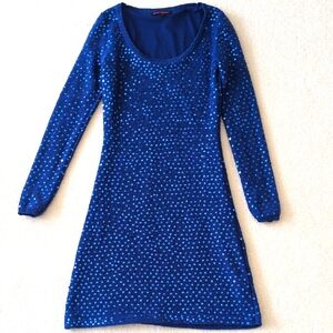 Betsey Johnson Dress sparkle Long Sleeve Sequins Blue Cotton Small